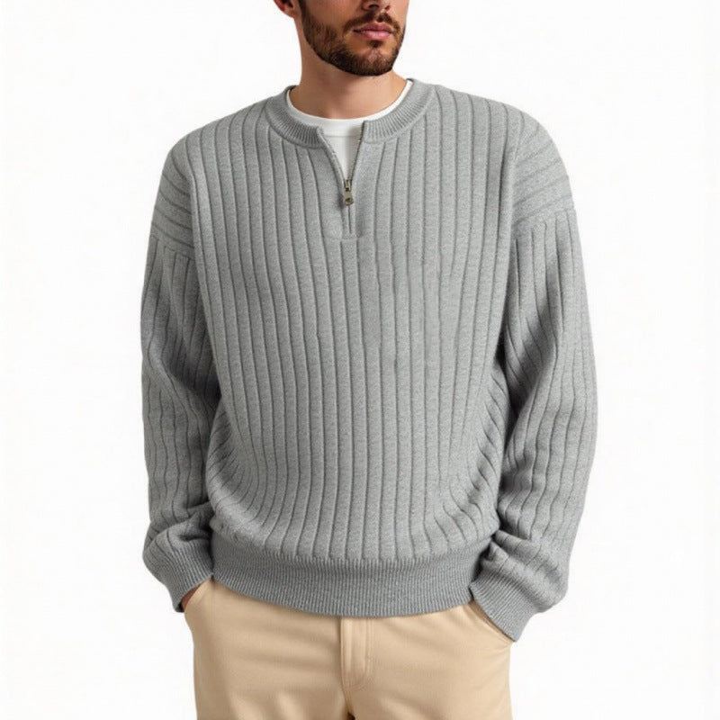Half Zipper Loose Pullover Texture Knitted Sweater Men