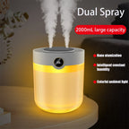 Large Capacity 2L Humidity Digital Display Double Spray Humidifier USB Silent Home Desktop Water Refill Meter Fog Amount
