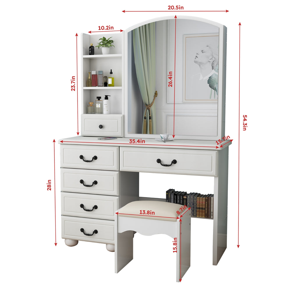 Vanity Desk With Mirror & Lights, Makeup Table Set