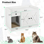 GO Cat Litter Box Enclosure, Litter Box Furniture Hidden With Cat Litter Mat, Indoor Cat House With Storage Drawer Side Table, Farmhouse Style Cat Box Cabinet For Living Room, White