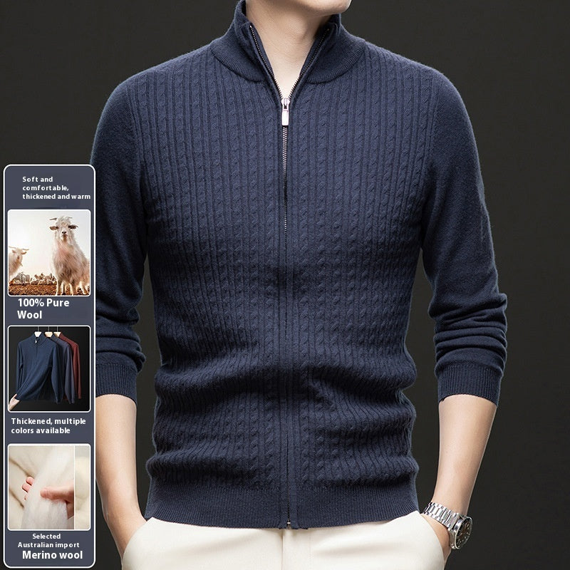 Thickened Zipper Stand Collar Knitted Twisted Sweater